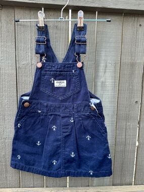 OshKosh B'gosh 100% cotton Navy Anchor Embroidered Girls Overall Dress